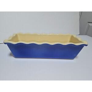 Emile Henry Loaf Pan Blue 61.63 Ruffled Bread Baking Dish France 1002